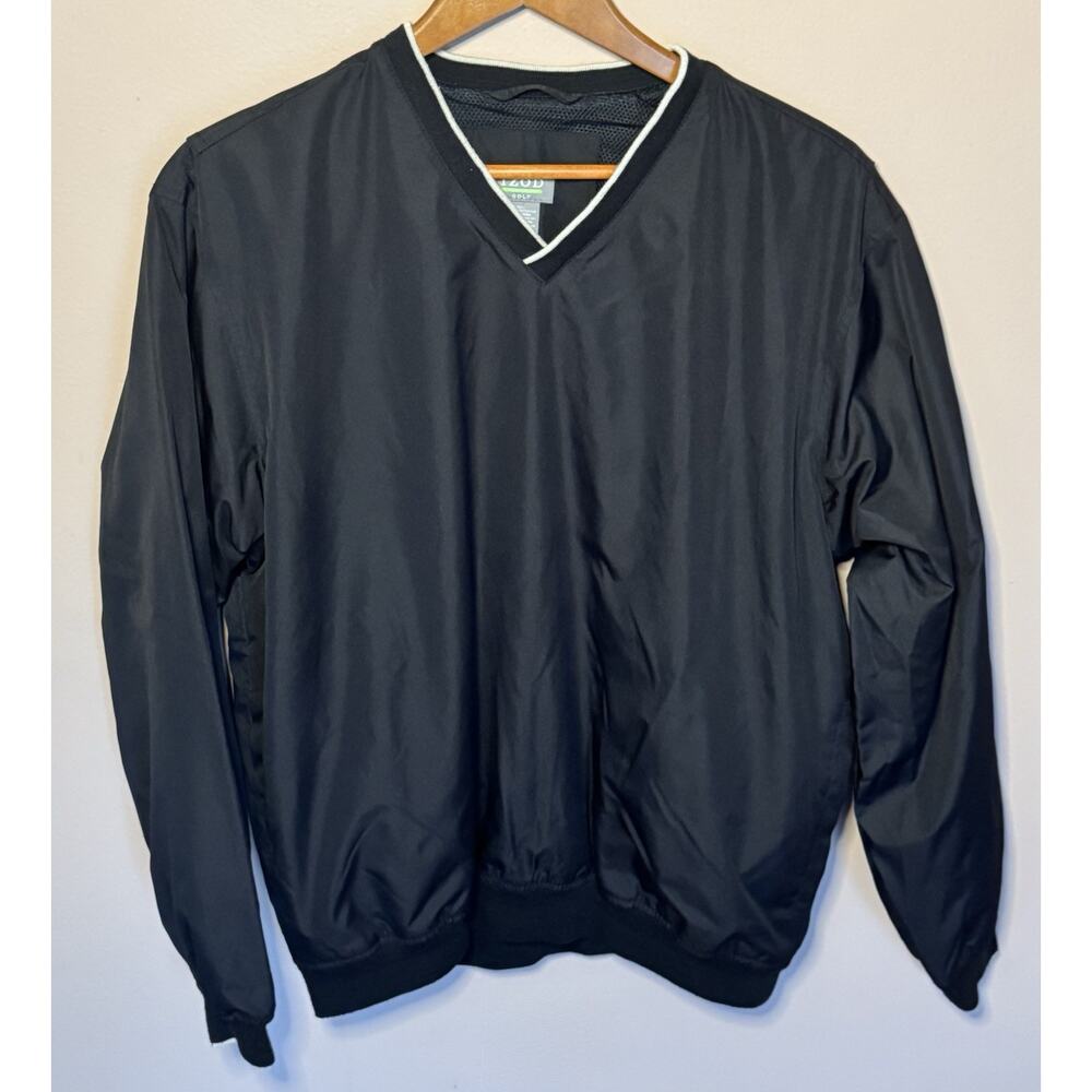 IZOD XFG Long Sleeve V-Neck Black Mesh Lined Golf Windbreaker Pullover Men's M